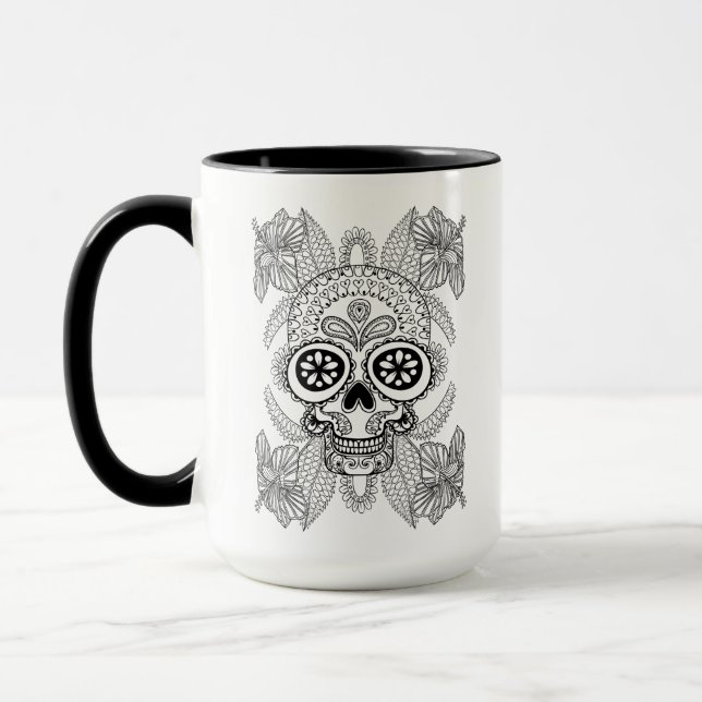 Inspired Skull In Flowers Mug (Left)