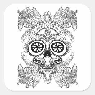 Inspired Skull In Flowers Square Sticker