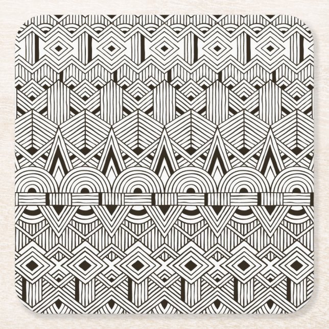 Inspired Tribal Pattern Square Paper Coaster (Front)