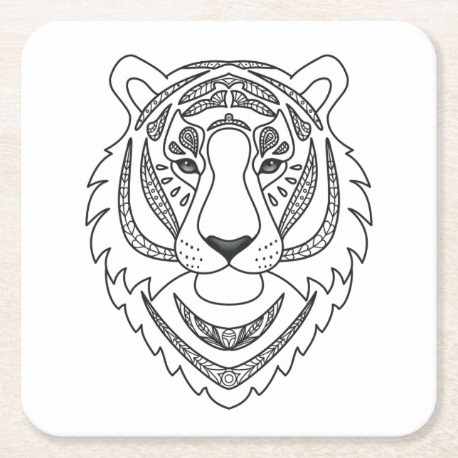 Inspired White Tiger Square Paper Coaster (Front)
