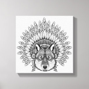 Inspired Wolf In Feathered War Bonnet 6 Canvas Print