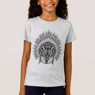 Inspired Wolf In Feathered War Bonnet T-Shirt