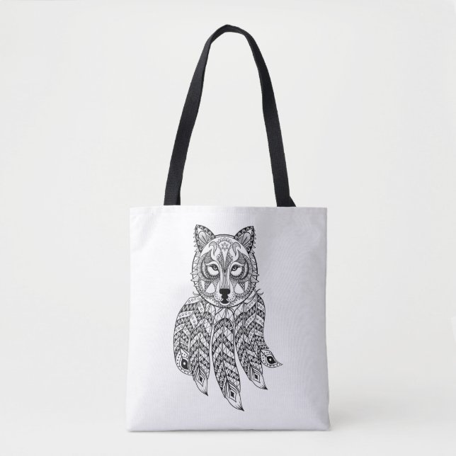 Inspired Wolf With Dreamcatcher 2 Tote Bag (Front)