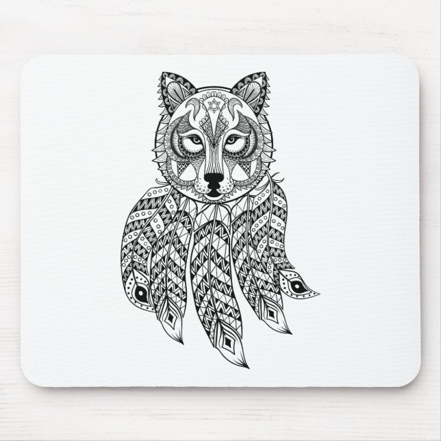 Inspired Wolf With Dreamcatcher Mouse Mat (Front)