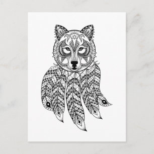 Inspired Wolf With Dreamcatcher Postcard