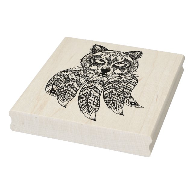 Inspired Wolf With Dreamcatcher Rubber Stamp (Stamp)