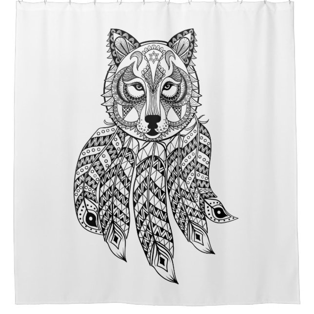 Inspired Wolf With Dreamcatcher Shower Curtain (Front)