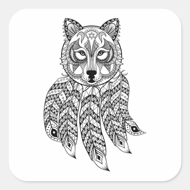 Inspired Wolf With Dreamcatcher Square Sticker (Front)