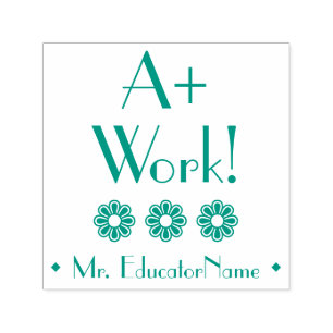 Inspiring "A+ Work!" + Custom Tutor Name Self-inking Stamp