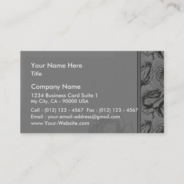 Inspiring black and white roses holiday gift business card (Front)