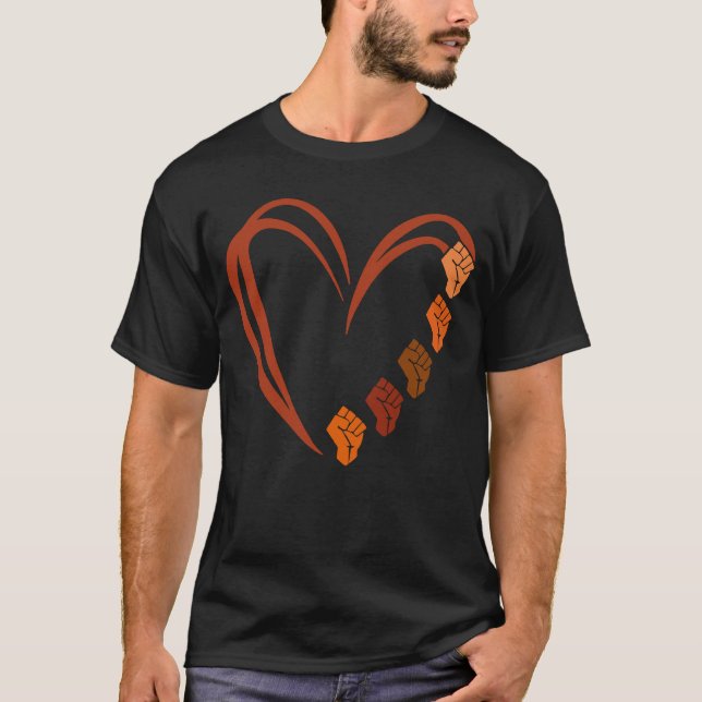 Inspiring Black Fist Hand Black Heart Shape Histor T-Shirt (Front)