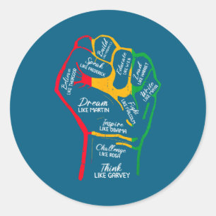 Inspiring black leaders power fist hand black classic round sticker