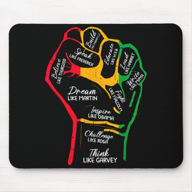 Inspiring Black Leaders Power Fist Hand Black Hist Mouse Mat (Front)