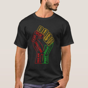 Inspiring Black Leaders Power Fist Melanin Black H T-Shirt