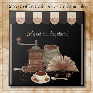 Inspiring Black Retro Coffee Grinder Kitchen Décor Tile