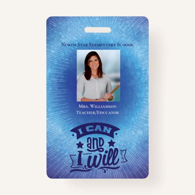 Inspiring Blue School Staff Teacher ID Photo ID Badge (Front)