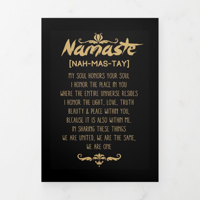 Inspiring Buddhism Namaste Definition Tri-Fold Holiday Card (Cover)