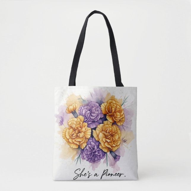 Inspiring Carnations,"She's a Pioneer" Floral Tote (Front)