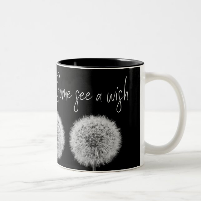 Inspiring dandelions black and white macro photo Two-Tone coffee mug (Right)