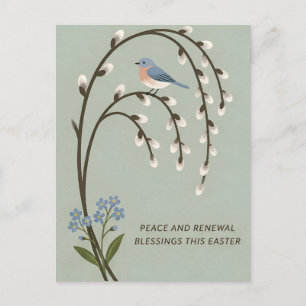 Inspiring Easter Peace Renewal Bluebird Willow Postcard