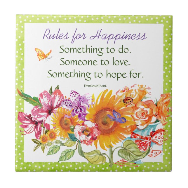 Inspiring Floral Watercolor Dot Border—Green Tile (Front)
