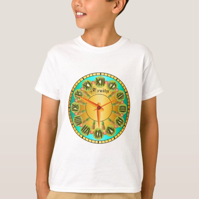 Inspiring Fruit Design Metallic Blue Clock T-Shirt (Front)