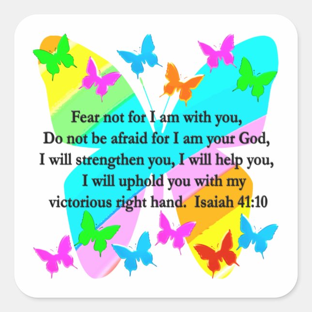 INSPIRING ISAIAH 41:10 BIBLE VERSE DESIGN SQUARE STICKER (Front)