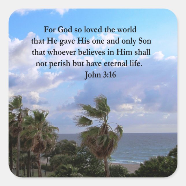 INSPIRING JOHN 3:16 PHOTO SQUARE STICKER (Front)