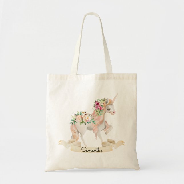 Inspiring Magical Watercolor Unicorn Tote Bag (Front)