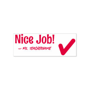 Inspiring "Nice Job!" + Tutor's Name Rubber Stamp