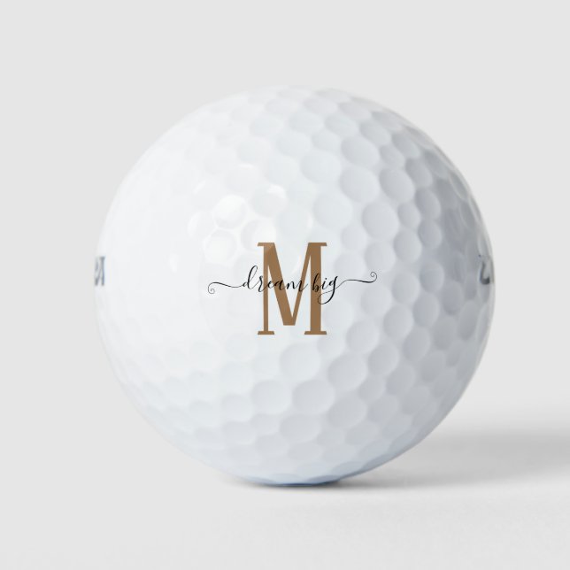 Inspiring Quote Dream Big Monogram Initial Gold Golf Balls (Front)