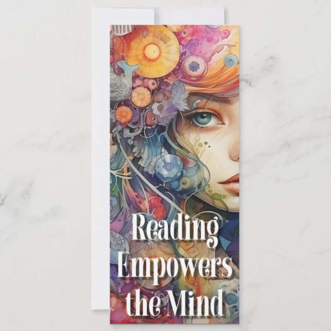 Inspiring Reading Quote Bookmark. (Front)