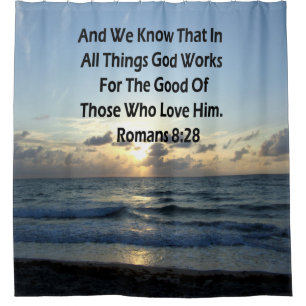 INSPIRING ROMANS 8:28 BIBLE VERSE SHOWER CURTAIN