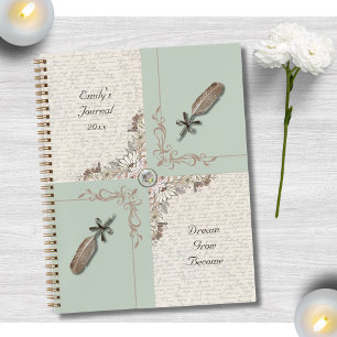 Inspiring Soft Sage Green Vintage Manuscript Notebook