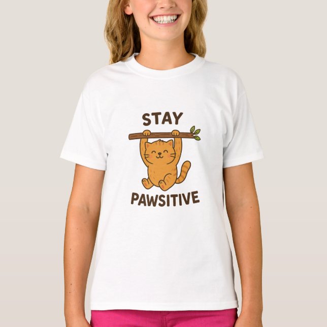  Inspiring "Stay pawsitive" Quote Print T-Shirt (Front)