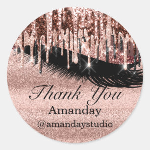 Instag Eyelashes Extension Makeup Rose Blush Drips Classic Round Sticker