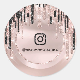 Instagra Logo Makeup Artist  Drips Rose Glitter Classic Round Sticker