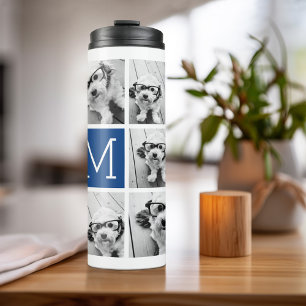 Instagram 11 Photo Collage Custom Monogram Royal Thermal Tumbler
