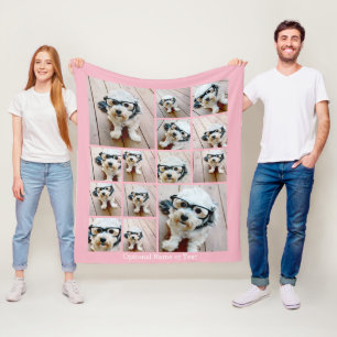 Instagram 14 Photo Collage - can edit pink Fleece Blanket