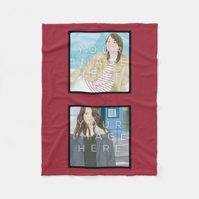 Instagram 2-Photo Red Custom Fleece Blanket (Front)