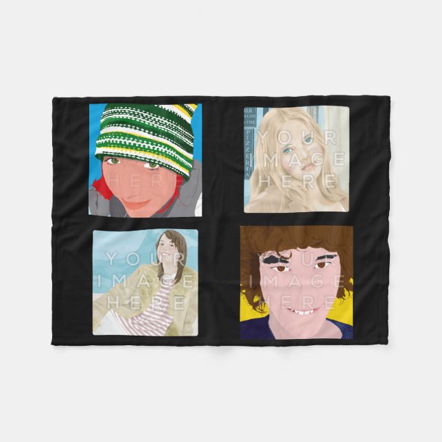 Instagram 4-Photo Black Custom Fleece Blanket (Front (Horizontal))