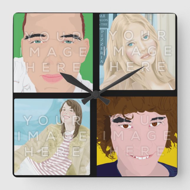 Instagram 4 Photo Personalised Square Wall Clock (Front)