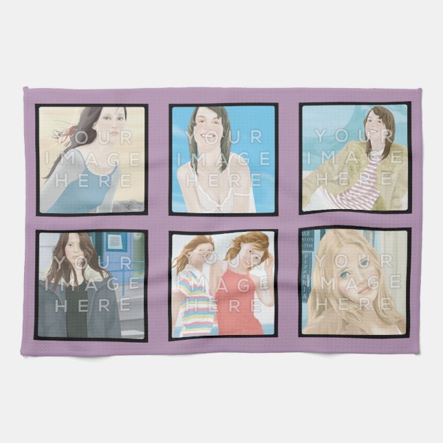 Instagram 6-Photo Custom Violet Kitchen Towel (Horizontal)