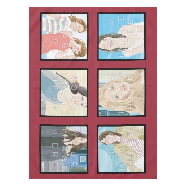 Instagram 6-Photo Red Custom Cotton Tablecloth (Front)