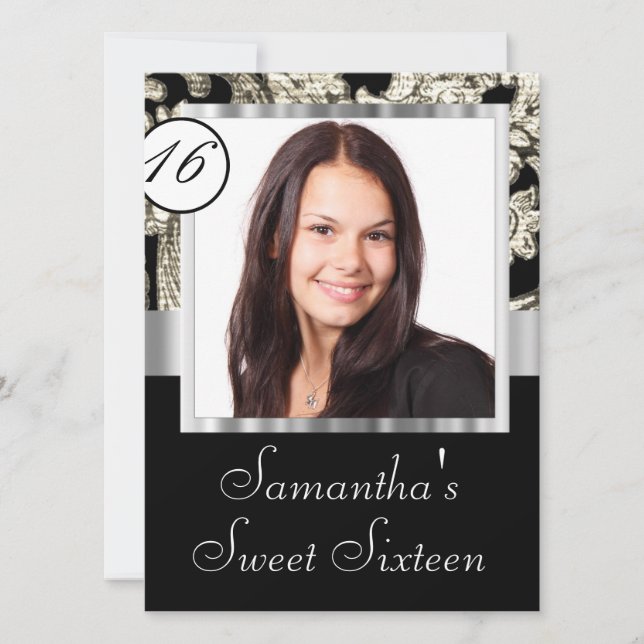 Instagram and damask sweet sixteen invitation (Front)
