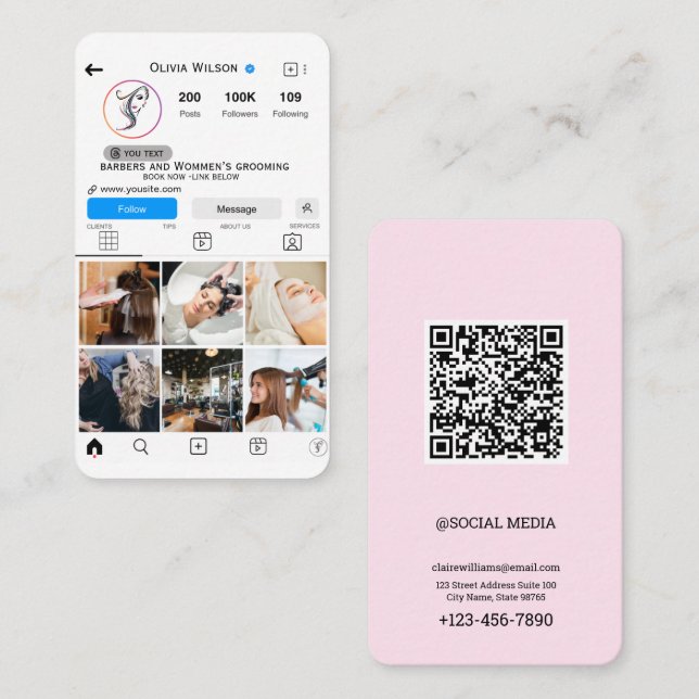 Instagram Beauty Salon Hair & Cosmetic  Business Card (Front/Back)