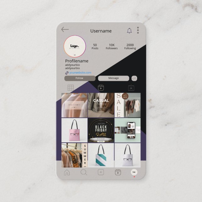 Instagram Business Card QR Code Green Busines Card (Front)