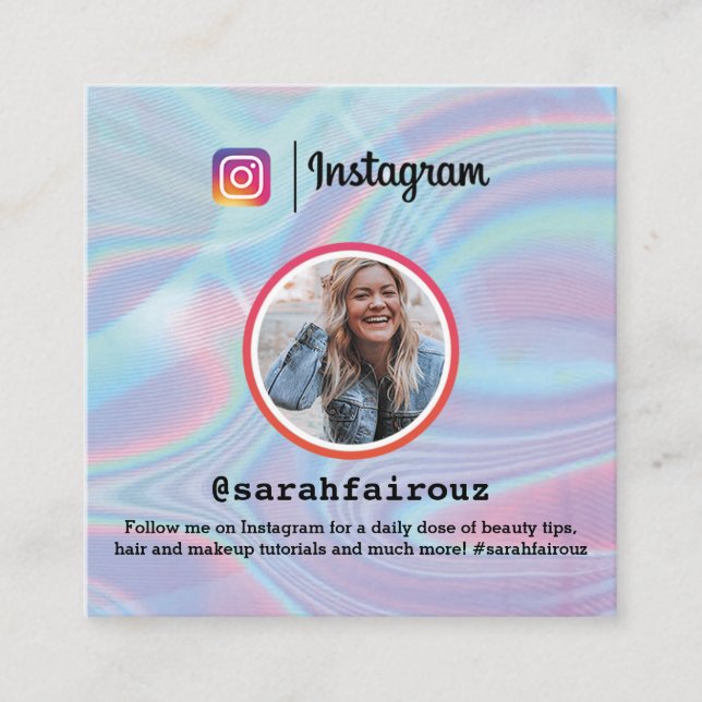 Instagram Colourful Photo Trendy Holographic Calling Card (Front)