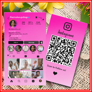 Instagram Cute Pink Ombre QR Code Social Media  Business Card