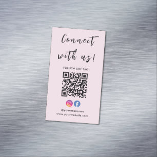 Instagram Facebook Qr Code Connect With Us Pink Magnetic Business Card
